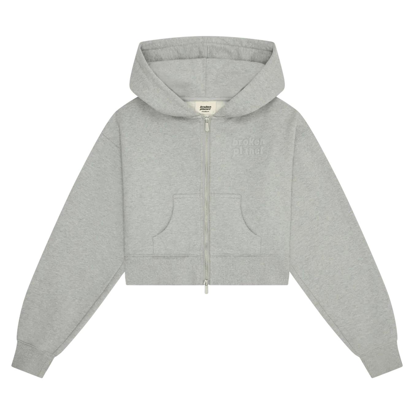 Broken Planet Basics Cropped Zip Up Hoodie - Heather Grey