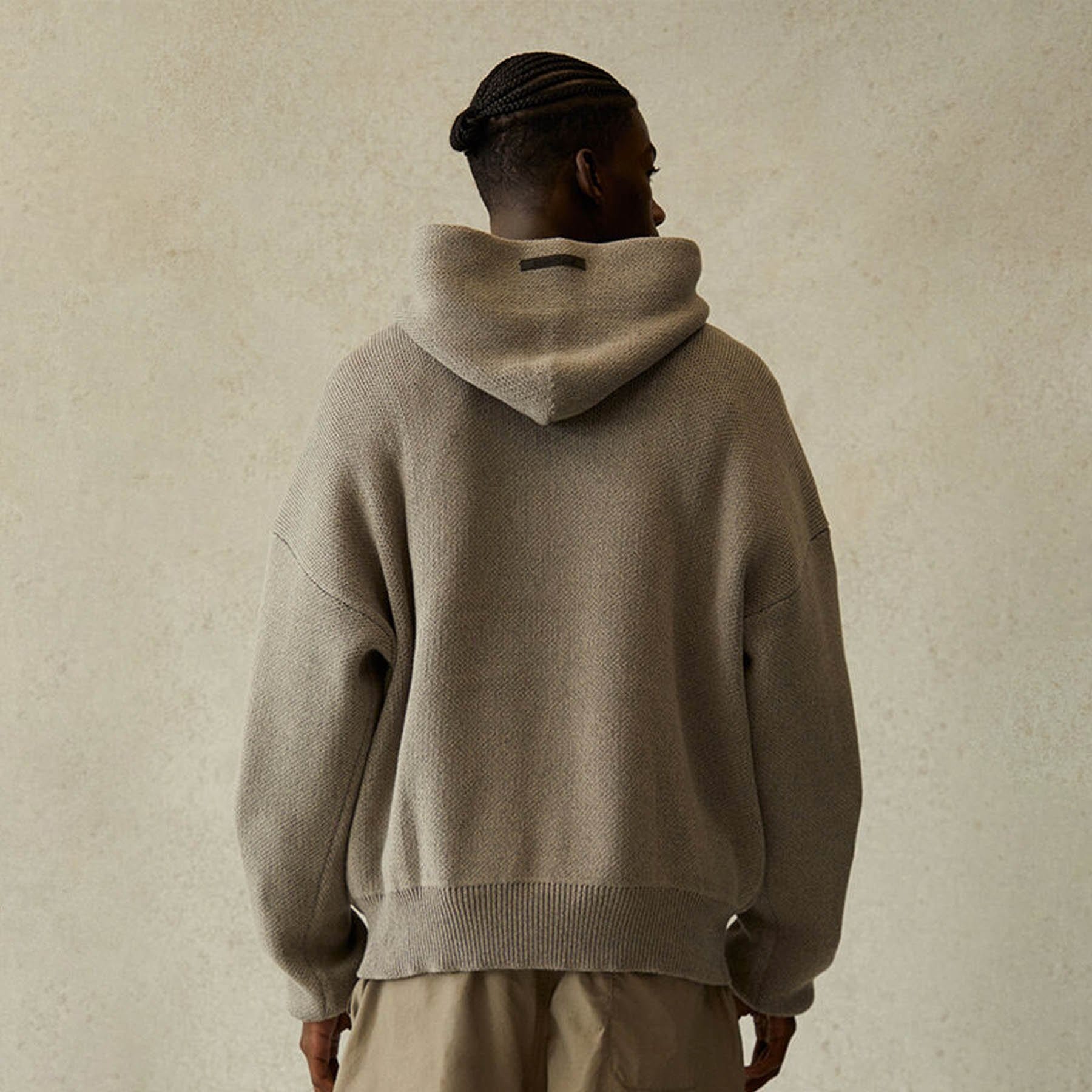 FEAR OF GOD ESSENTIALS Knit Pullover Hoodie Dark Heather Oatmeal - Image 3
