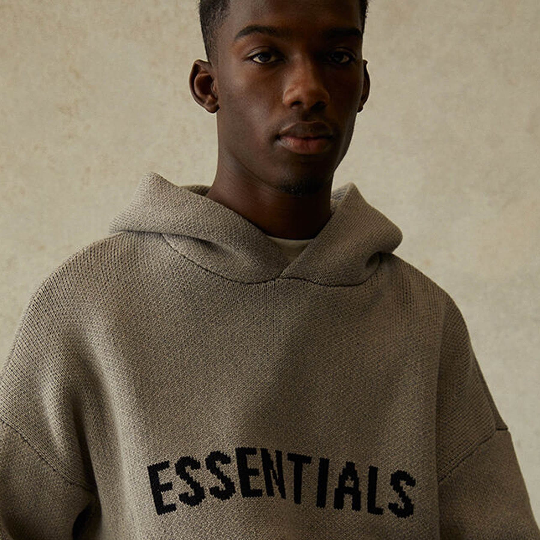 FEAR OF GOD ESSENTIALS Knit Pullover Hoodie Dark Heather Oatmeal - Image 4