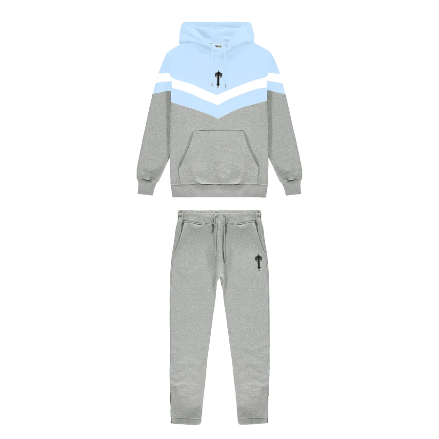 Trapstar V Stripe Hoodie Tracksuit - Cashmere Blue/White/Marl Grey